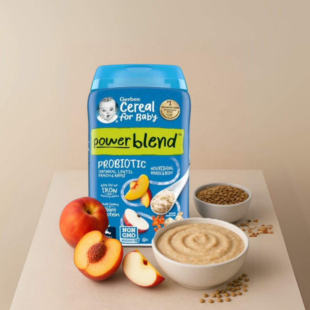 Gerber Cereal Variety Pack (Grain & Grow Oatmeal + Lil' Bits Oatmeal, Banana & Strawberry + Power Blend Probiotic Oatmeal, Lentil, Peach & Apple + Rice) (4 x 227g)