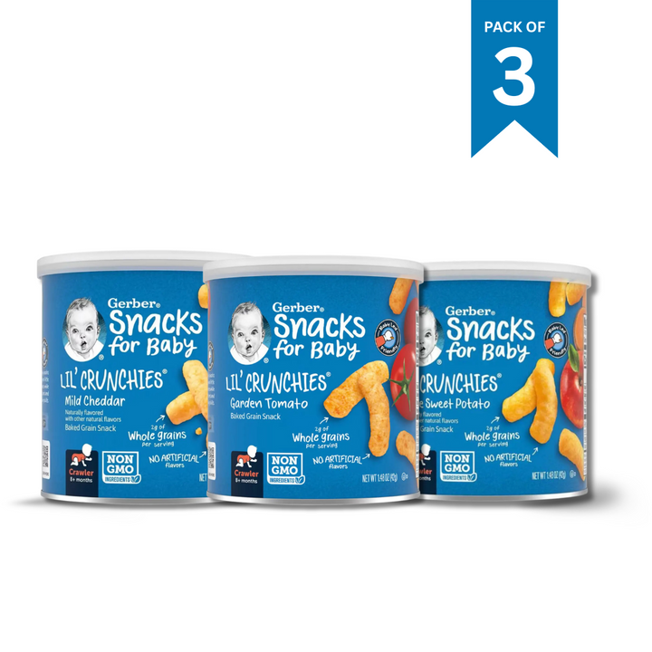 Gerber Lil' Crunchies Variety Pack (Apple Sweet Potato + Garden Tomato + Mild Cheddar) (3 x 42g)