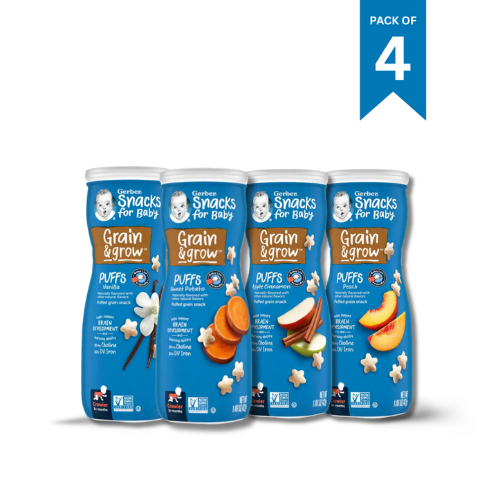 Gerber Puffs Variety Pack (Apple Cinnamon + Peach + Sweet Potato + Vanilla) (4 x 42g)