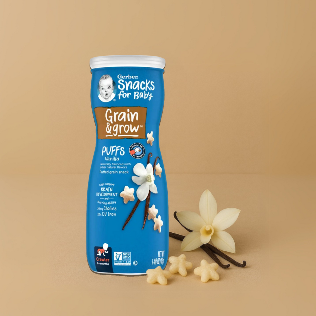 Gerber Puffs Variety Pack (Apple Cinnamon + Peach + Sweet Potato + Vanilla) (4 x 42g)