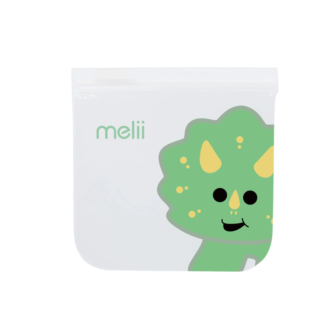 melii Reusable Snack Bags with Zip Closure - 4 pack (2 Dino + 2 Lion)