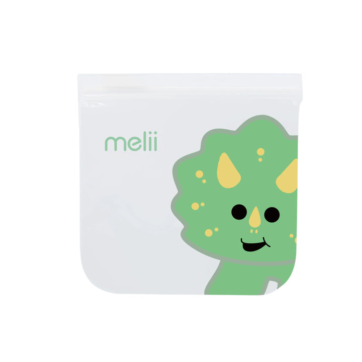 melii Reusable Snack Bags with Zip Closure - 4 pack (2 Dino + 2 Lion)