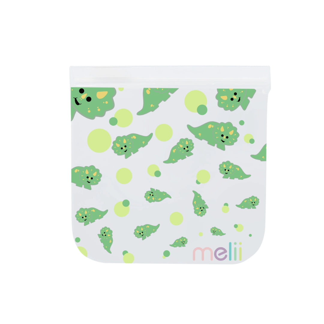melii Reusable Snack Bags with Zip Closure - 4 pack (2 Dino + 2 Lion)
