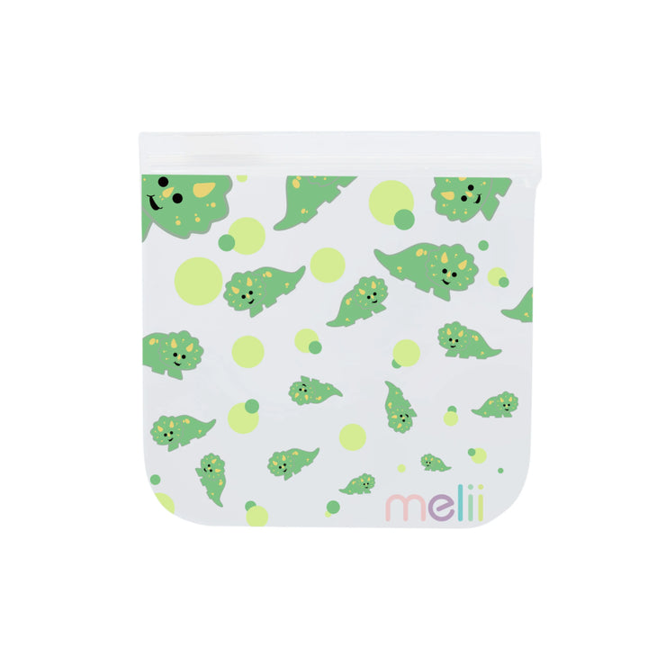 melii Reusable Snack Bags with Zip Closure - 4 pack (2 Dino + 2 Lion)