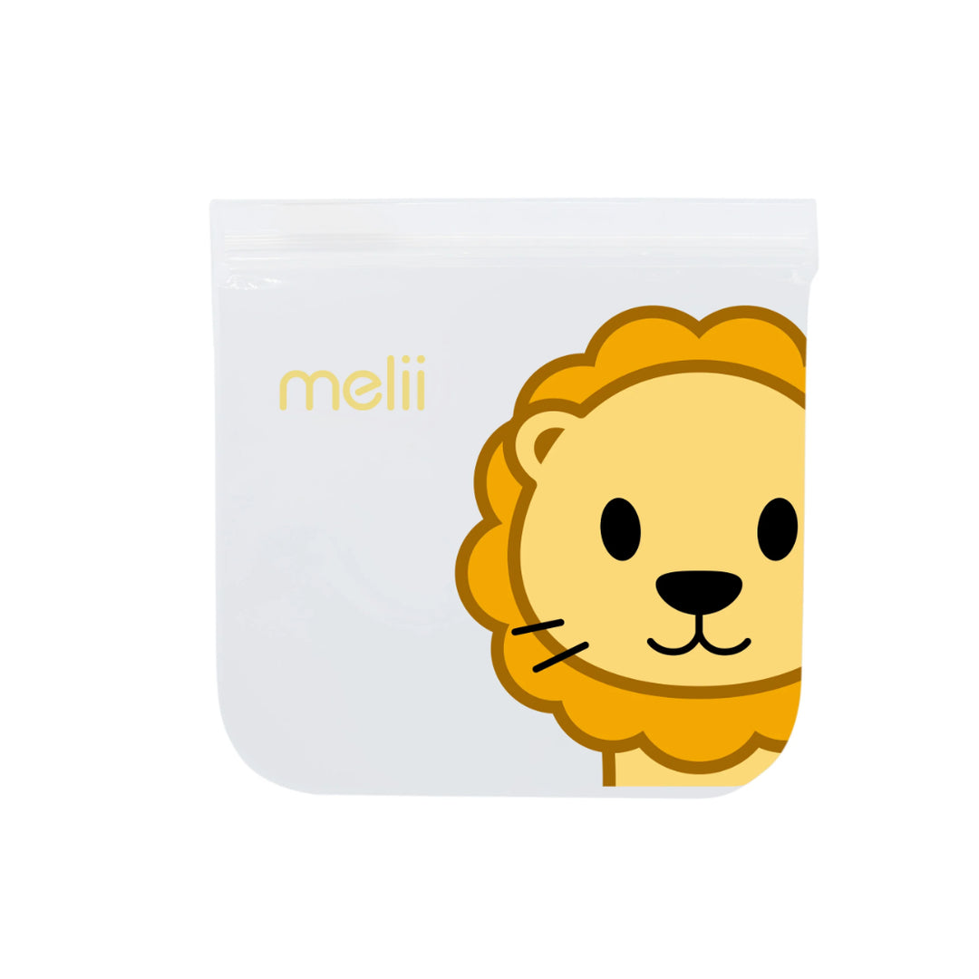 melii Reusable Snack Bags with Zip Closure - 4 pack (2 Dino + 2 Lion)