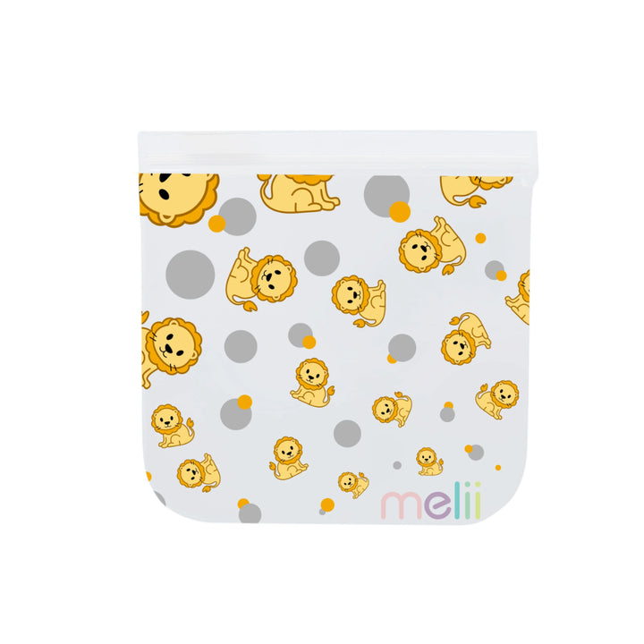 melii Reusable Snack Bags with Zip Closure - 4 pack (2 Dino + 2 Lion)