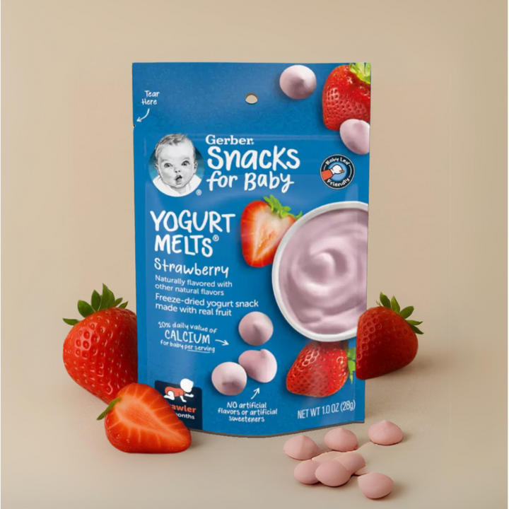 Gerber Yogurt Melts Variety Pack (Peach + Strawberry + Mixed Berries + Banana Vanilla) (4 x 28g)