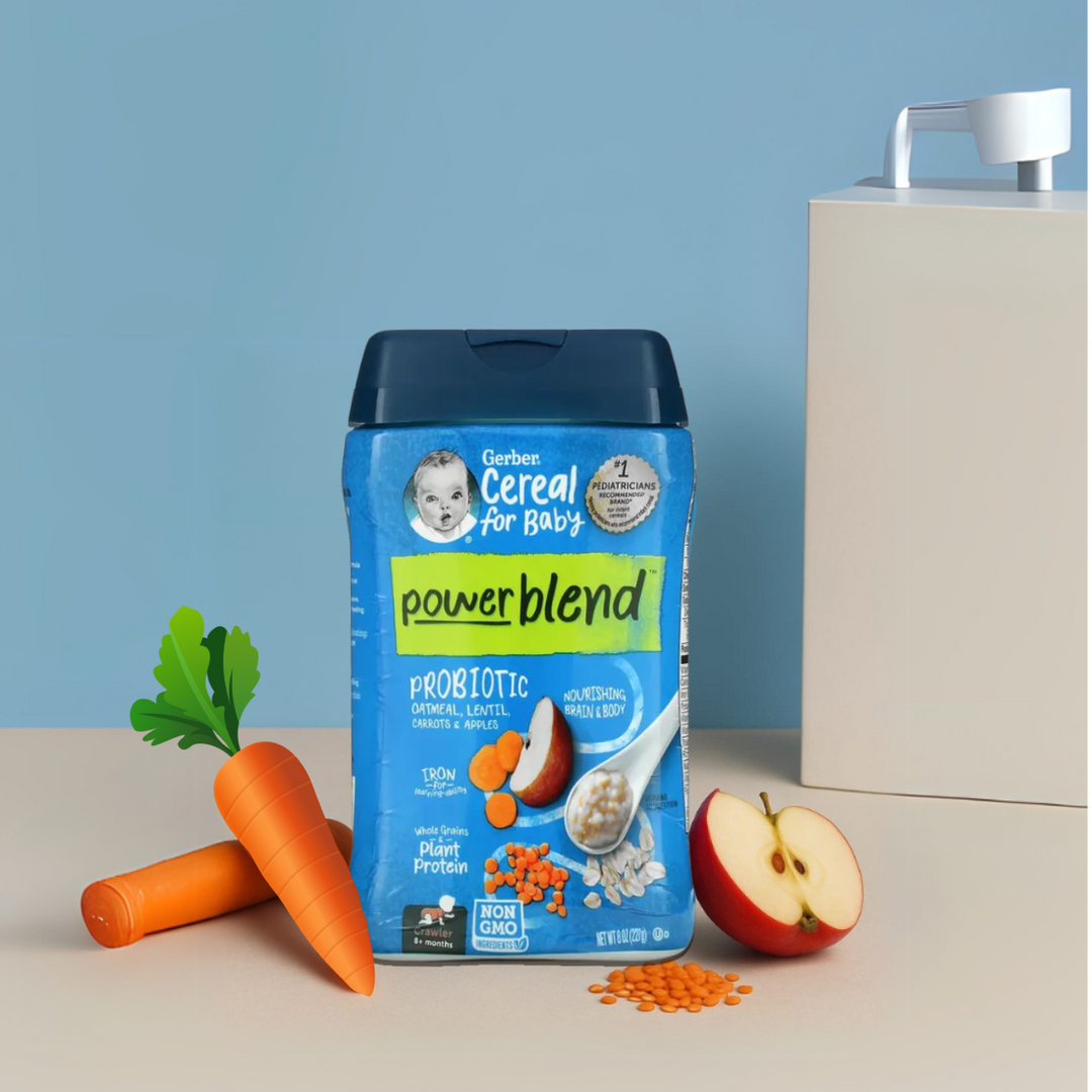 Gerber Cereal Variety Pack (Grain & Grow Multigrain + Hearty Bits Multigrain, Banana, Apple & Strawberry + Power Blend Probiotic Oatmeal, Lentil, Carrot & Apple + Probiotic Oatmeal & Banana) (4 x 227g)