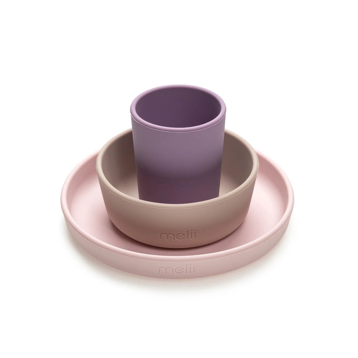 melii 3 Piece Silicone Feeding Set (Pink/Grey)