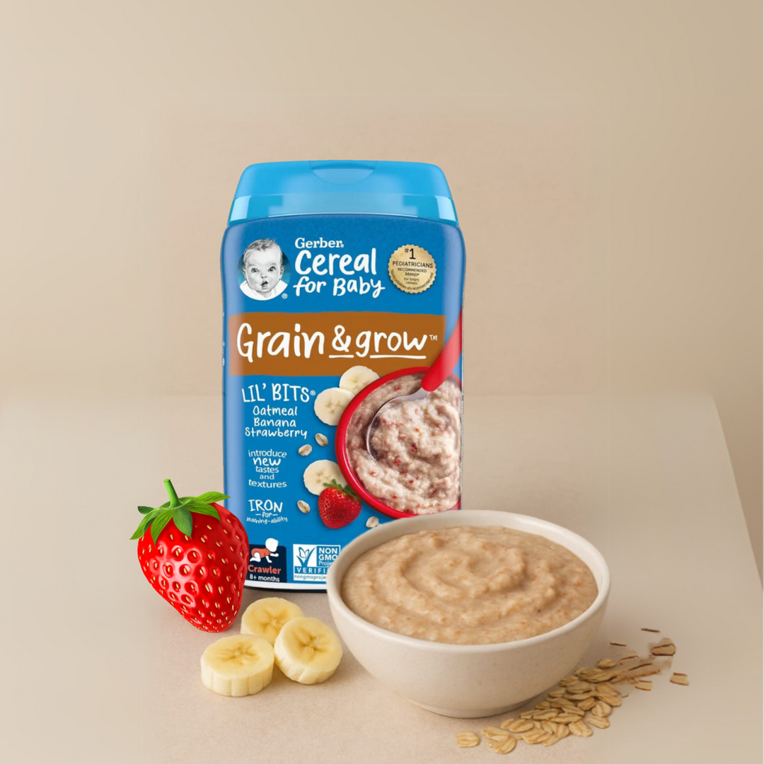 Gerber Cereal Variety Pack (Grain & Grow Oatmeal + Lil' Bits Oatmeal, Banana & Strawberry + Power Blend Probiotic Oatmeal, Lentil, Peach & Apple + Rice) (4 x 227g)