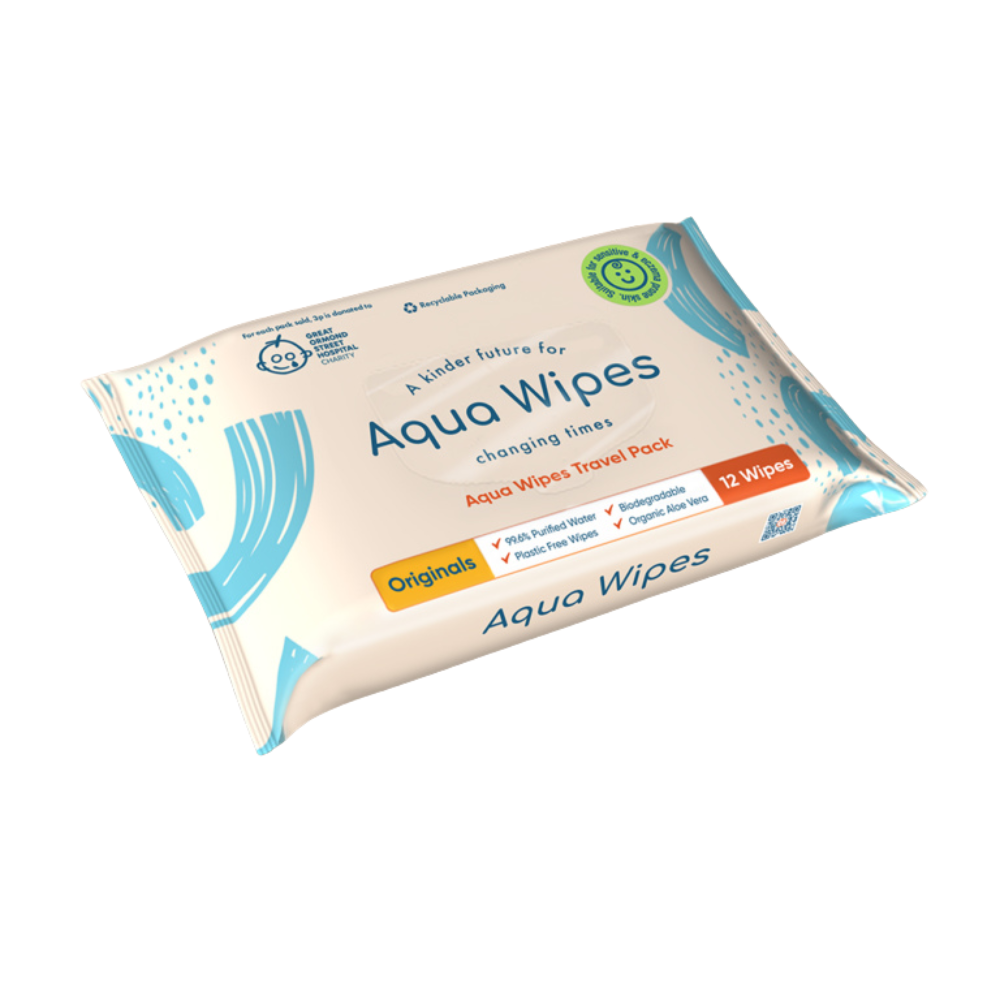 Aqua Wipes Originals 99.6% Purified Water Baby Wipes Travel Pack (12 pcs)