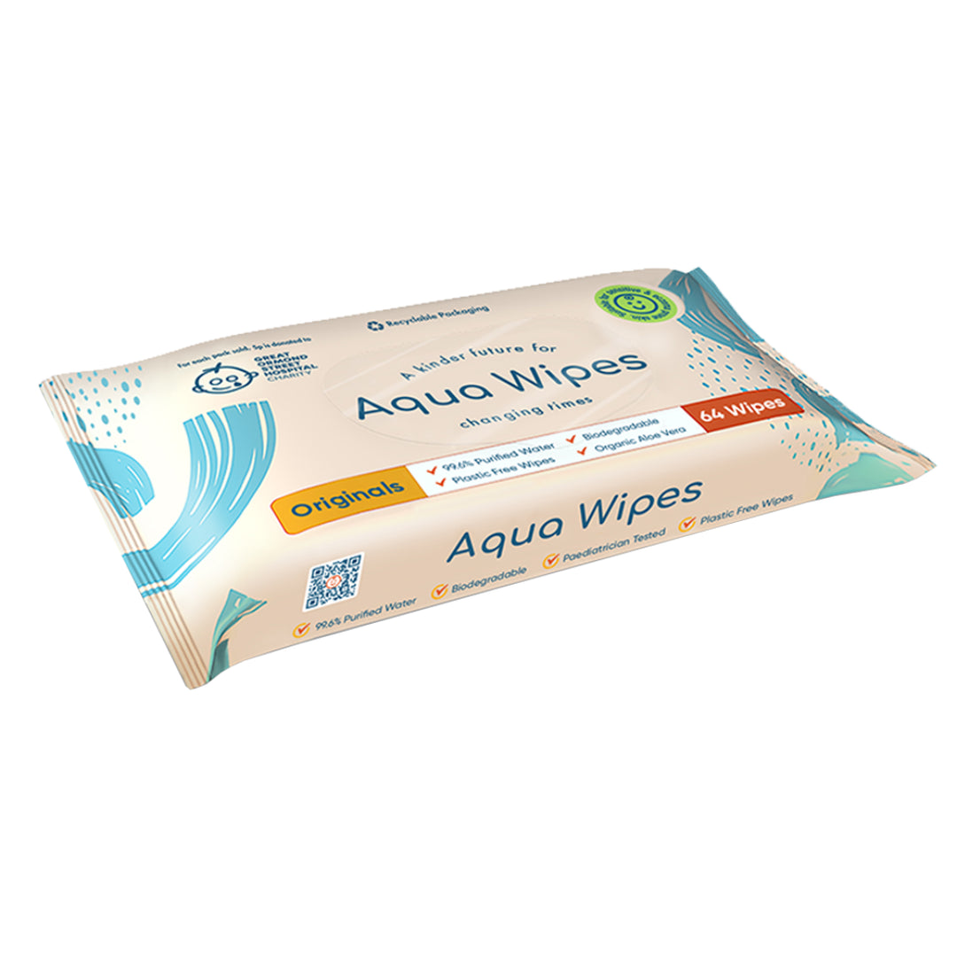 Aqua Wipes Originals 99.6% Purified Water Baby Wipes (64 pcs)