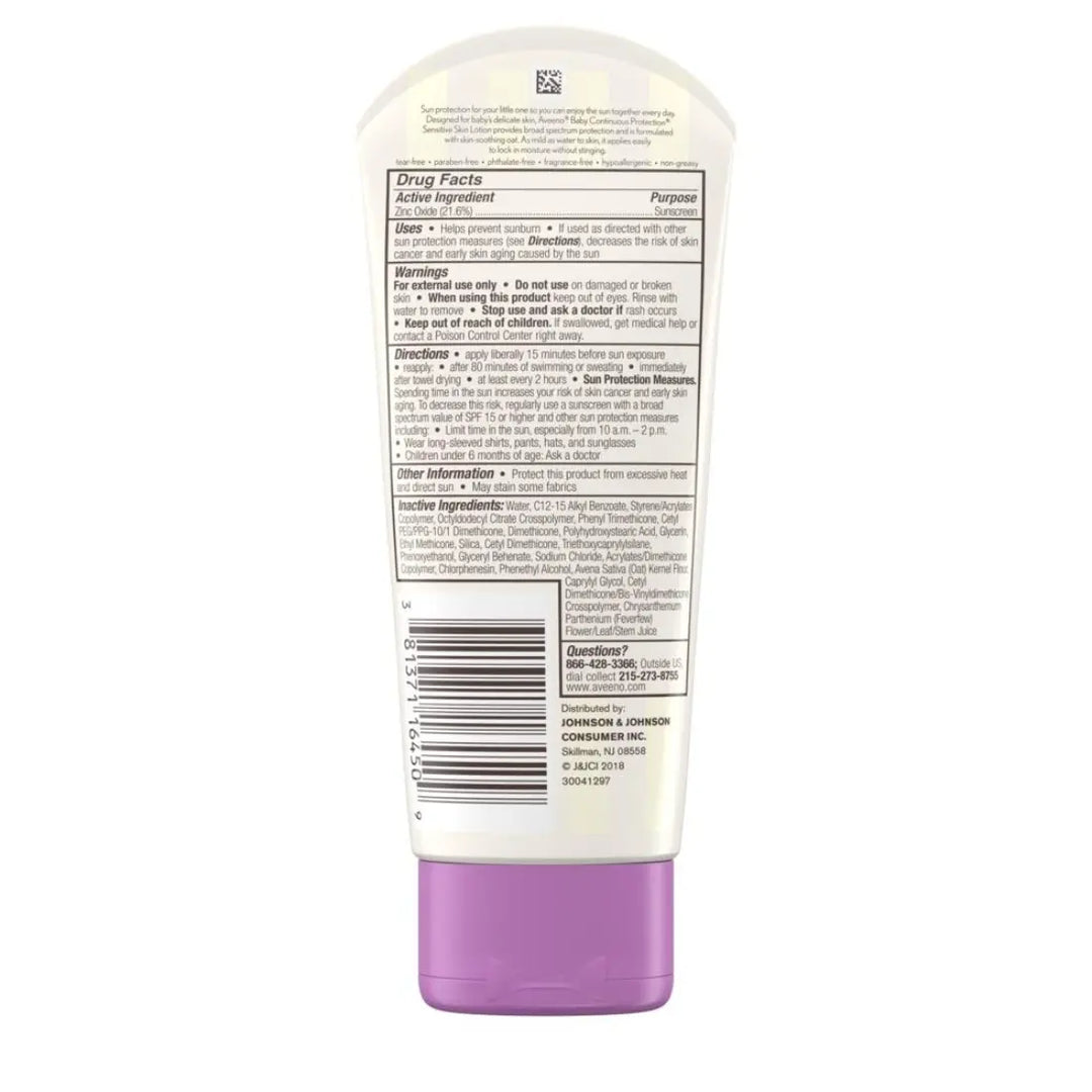 Aveeno Baby Continuous Protection Sensitive Skin Zinc Oxide Sunscreen (88ml)