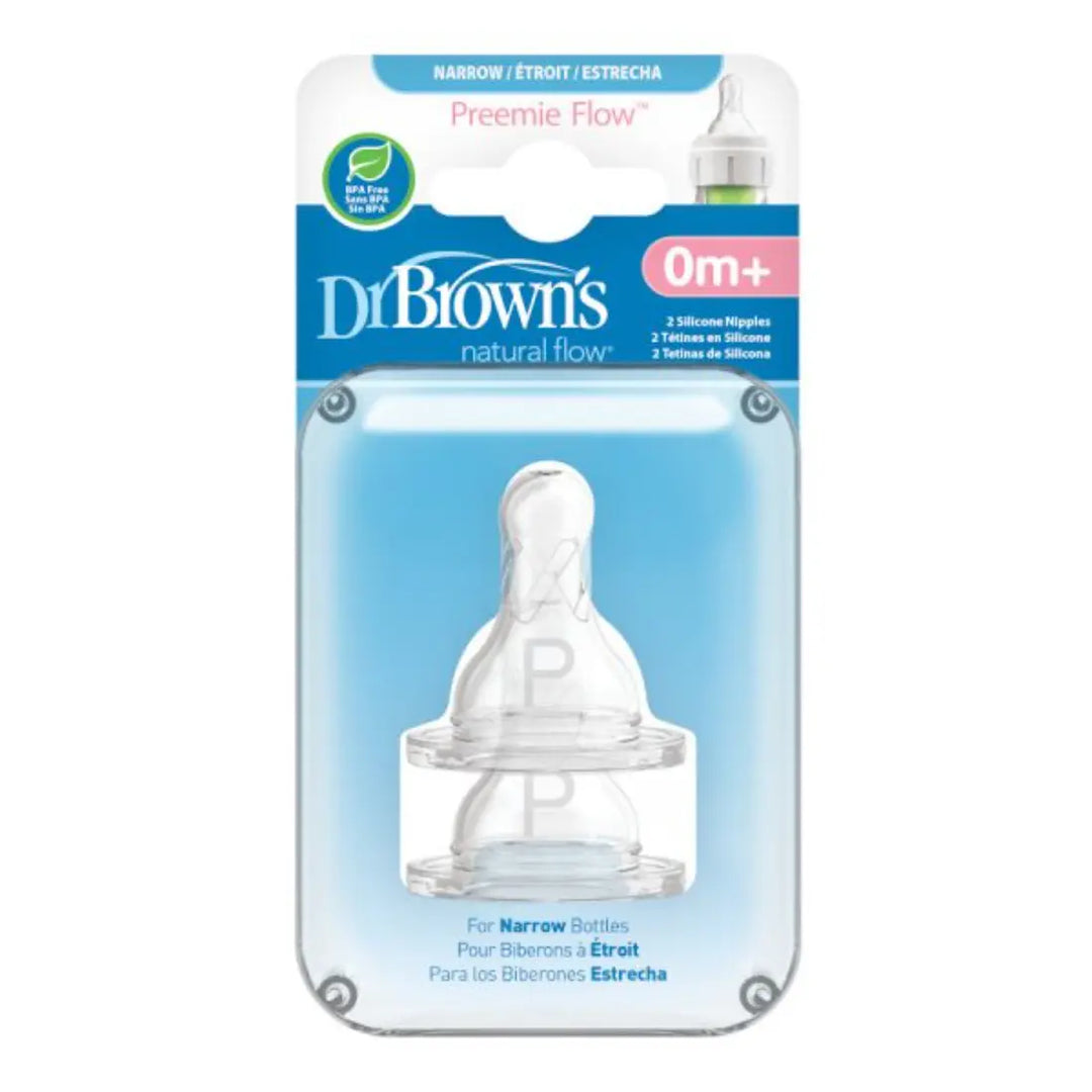 Dr. Brown's Level 1 Silicone Narrow Nipple 2 Pack (Transparent)
