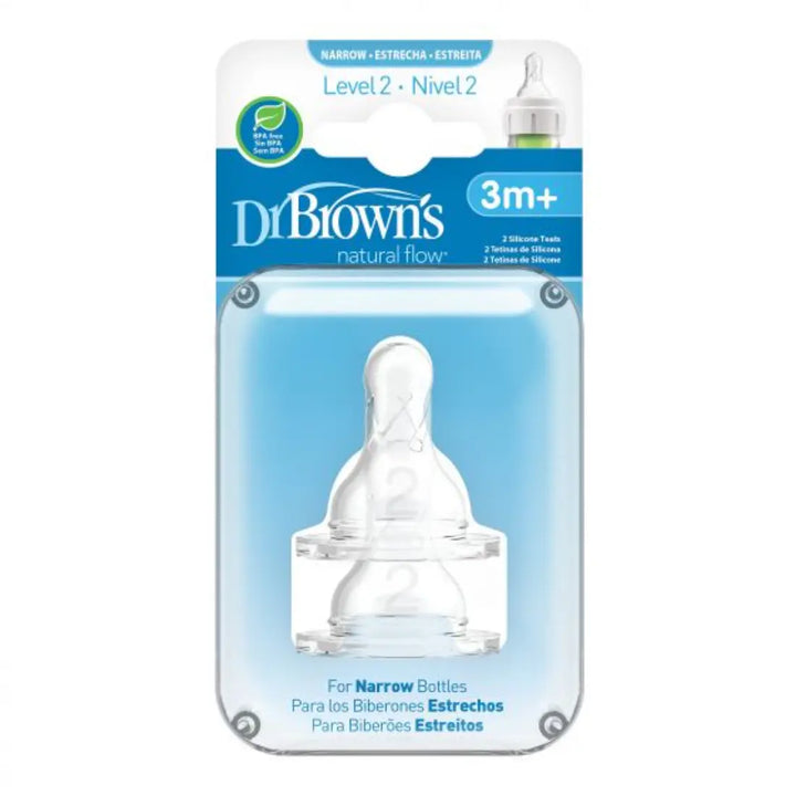Dr. Brown's Level 2 Silicone Narrow Nipple 2 Pack (Transparent)