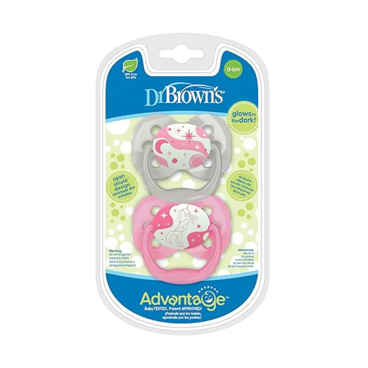 Dr. Brown's Advantage Pacifiers Stage 1 Glow In The Dark Pack Of 2 (Blue)