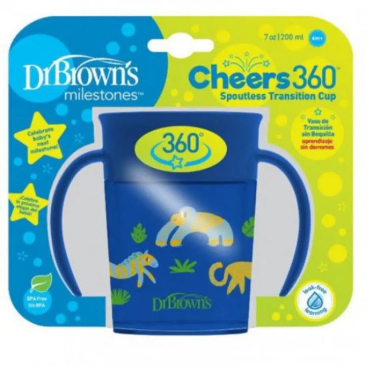 Dr. Brown's Smooth Wall Cheers360 Cup W/ Handles 7 oz/200ml (Blue Deco)