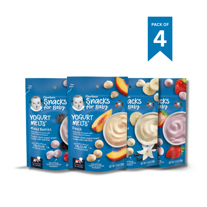 Gerber Yogurt Melts Variety Pack (Peach + Strawberry + Mixed Berries + Banana Vanilla) (4 x 28g)