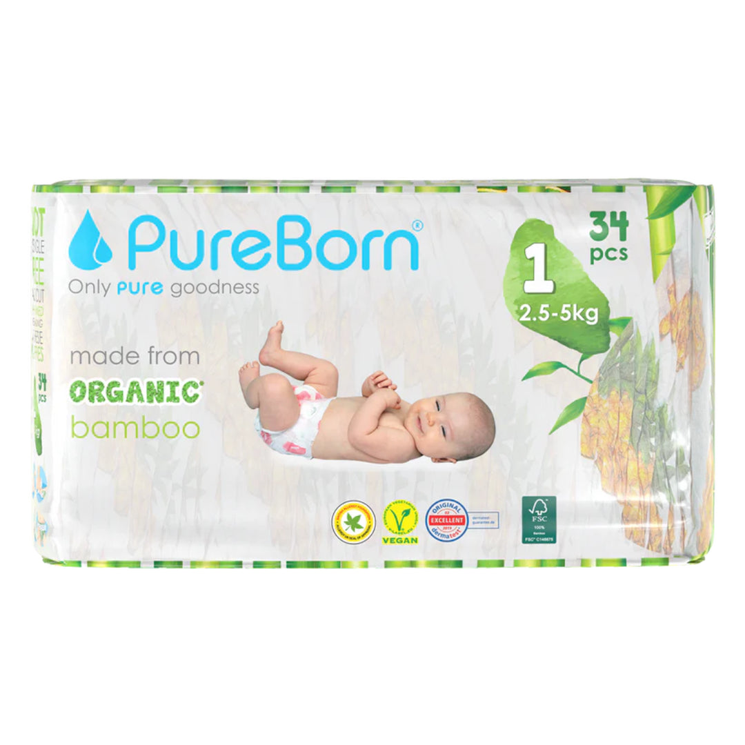 PureBorn Organic Bamboo Diapers Size 1 (2.5-5KG)