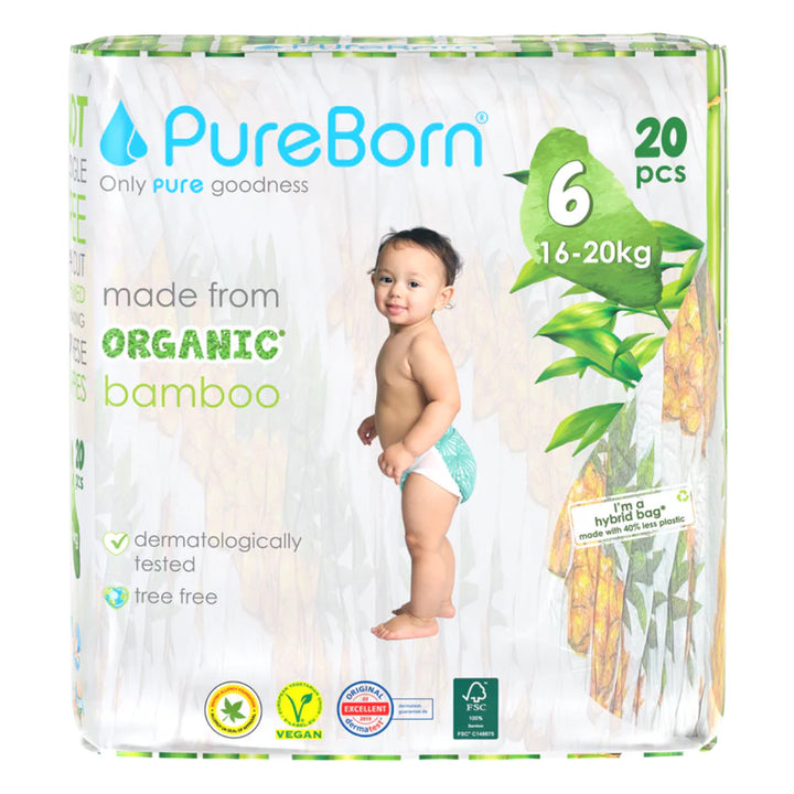 PureBorn Organic Bamboo Diapers Size 6 (16-20KG)