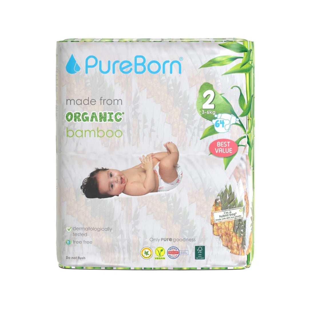 PureBorn Organic Bamboo Diapers Size 2 (3-6KG)