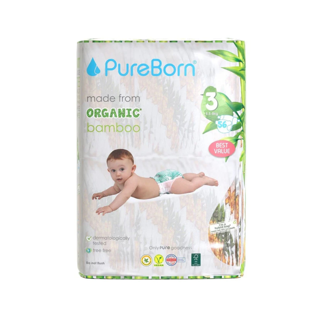 PureBorn Organic Bamboo Diapers Size 3 (5.5-8KG)