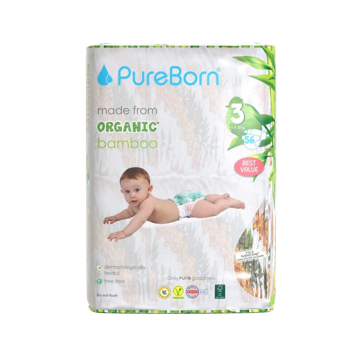 PureBorn Organic Bamboo Diapers Size 3 (5.5-8KG)