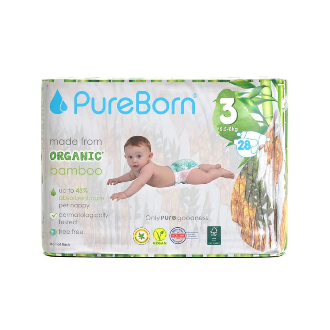 PureBorn Organic Bamboo Diapers Size 3 (5.5-8KG)