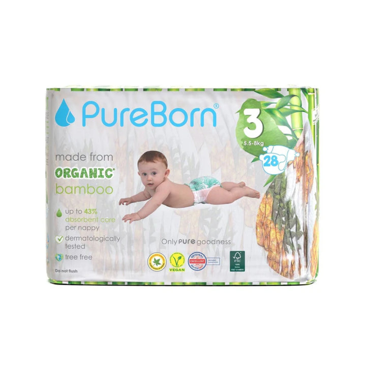 PureBorn Organic Bamboo Diapers Size 3 (5.5-8KG)