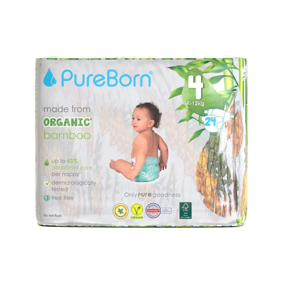PureBorn Organic Bamboo Diapers Size 4 (7-12KG)