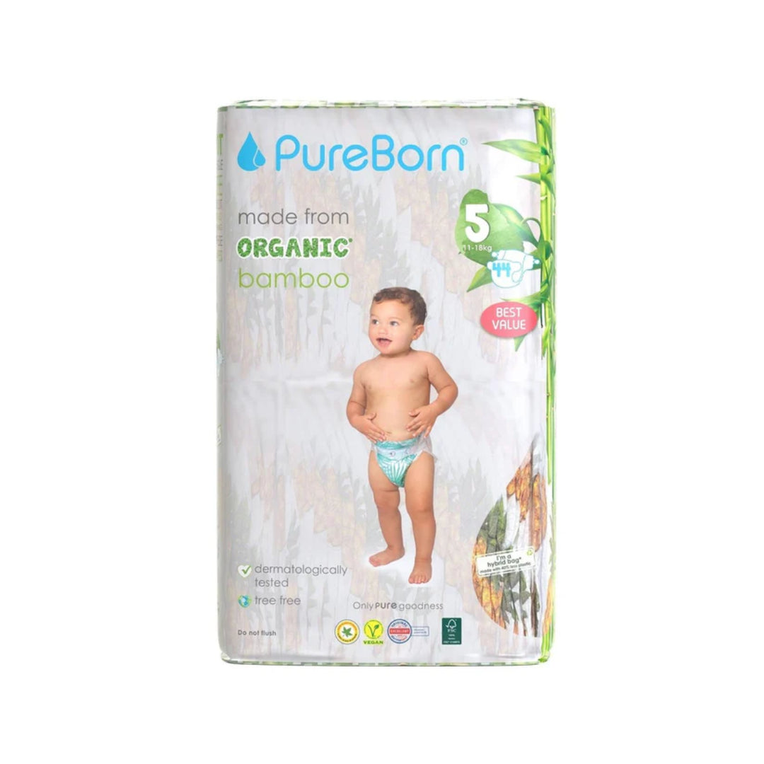 PureBorn Organic Bamboo Diapers Size 5 (11-18KG)