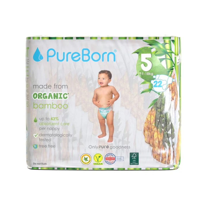 PureBorn Organic Bamboo Diapers Size 5 (11-18KG)