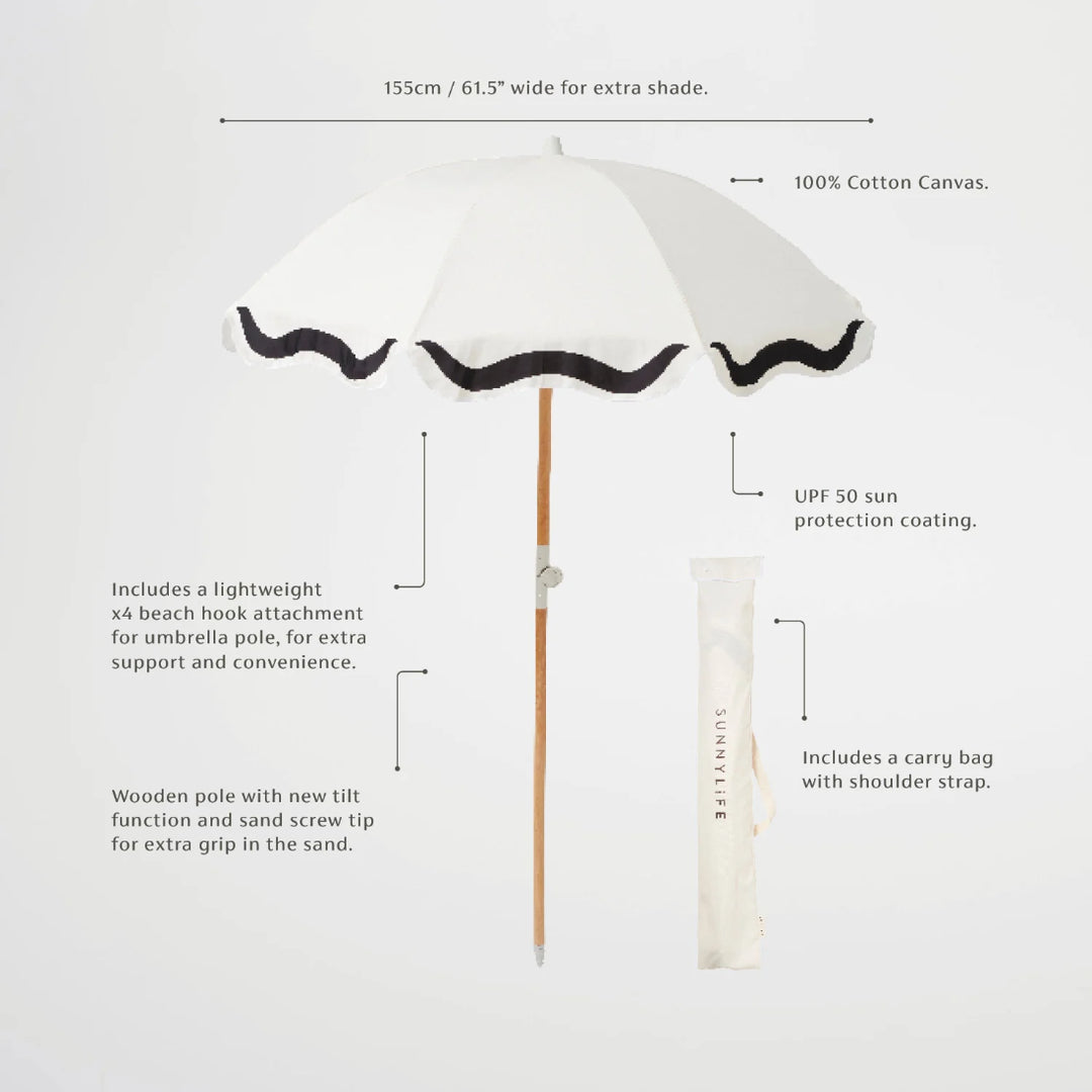 SUNNYLiFE Luxe Beach Umbrella - Casa Marbella Vintage Black