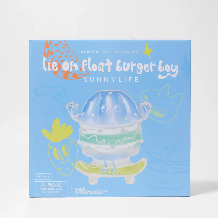 SUNNYLiFE Kids Lie-On Float - Burger Boy The Sea Kids Blue-Lime