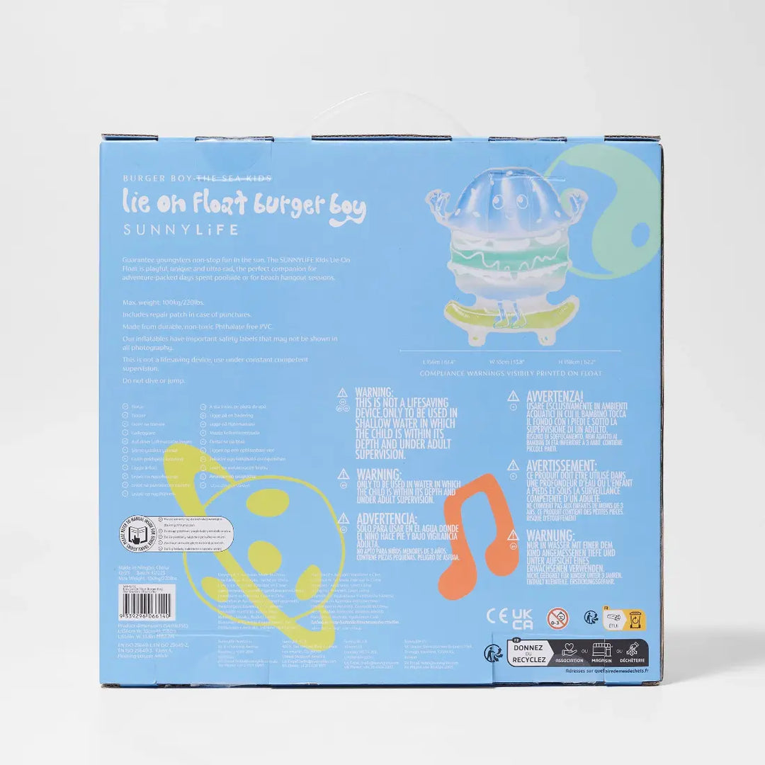 SUNNYLiFE Kids Lie-On Float - Burger Boy The Sea Kids Blue-Lime