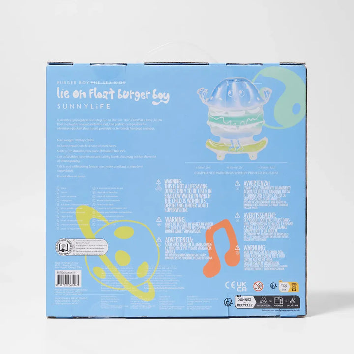 SUNNYLiFE Kids Lie-On Float - Burger Boy The Sea Kids Blue-Lime