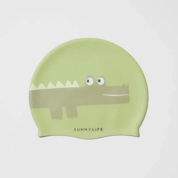 SUNNYLiFE Kids Swimming Cap - Cookie the Croc Light Khaki