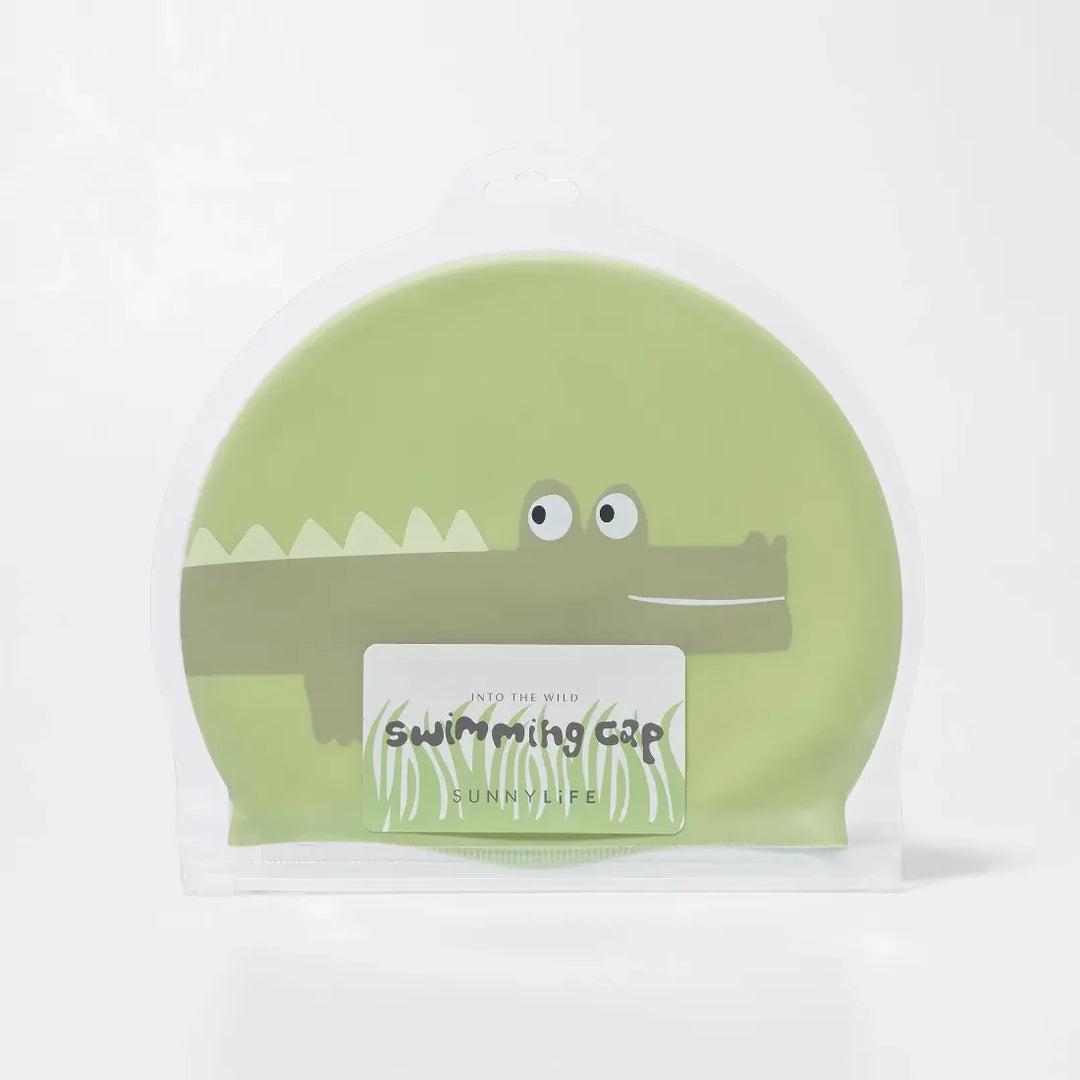SUNNYLiFE Kids Swimming Cap - Cookie the Croc Light Khaki