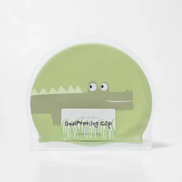 SUNNYLiFE Kids Swimming Cap - Cookie the Croc Light Khaki