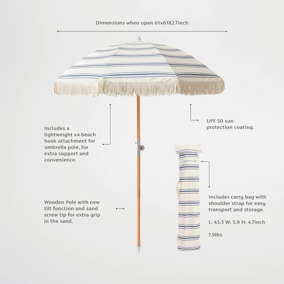 SUNNYLiFE Luxe Beach Umbrella - The Resort Coastal Blue