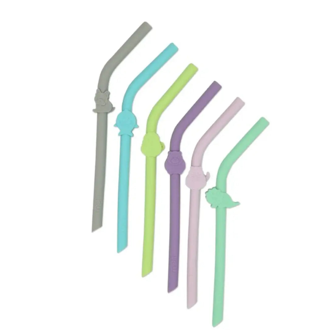 melii Silicone Animal Straws - Set of 6 with Cleaning Brush