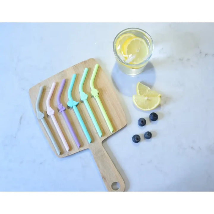 melii Silicone Animal Straws - Set of 6 with Cleaning Brush