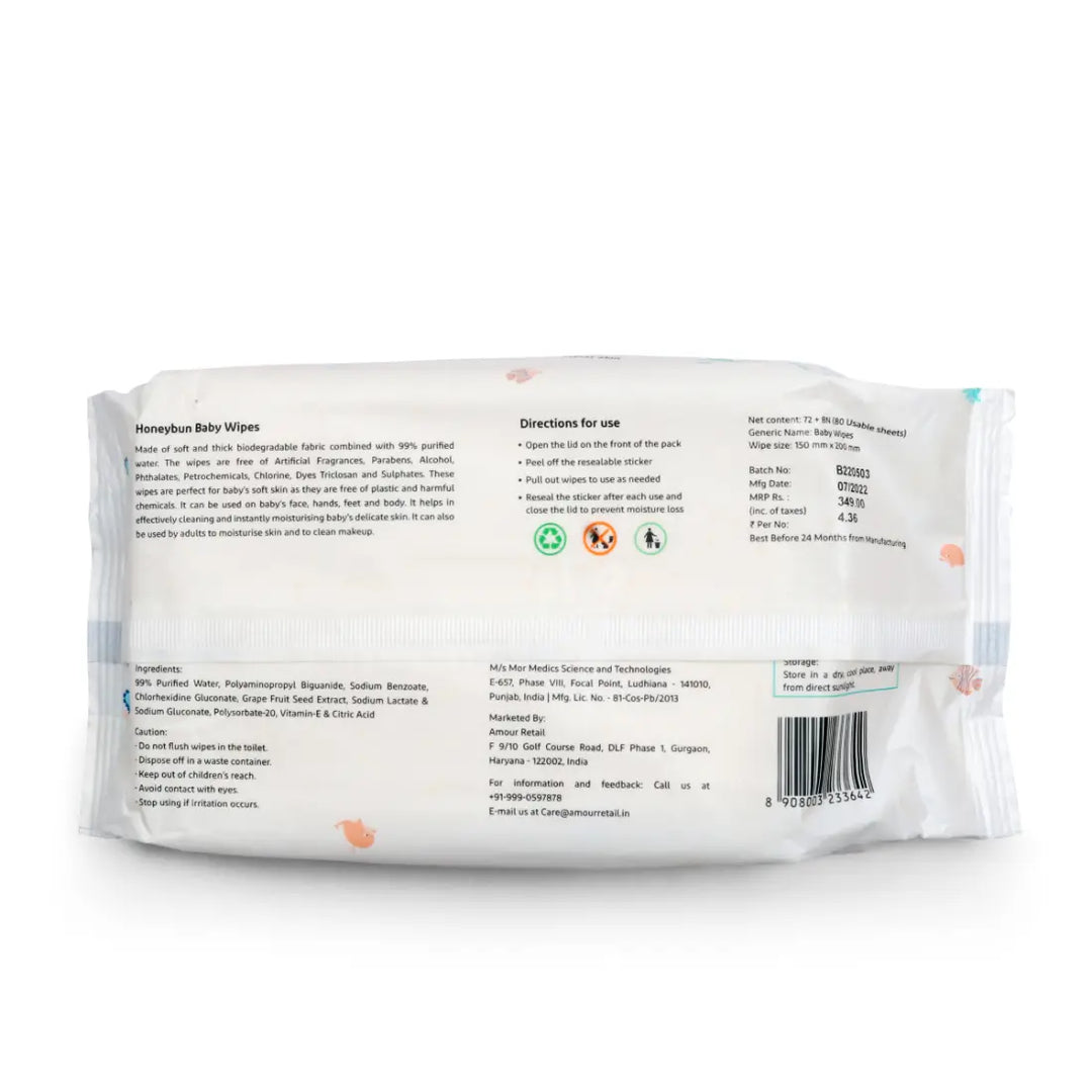 lil honeybun 99% Purified Water Baby Wipes (80 Wipes)