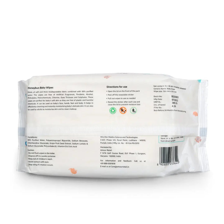 lil honeybun 99% Purified Water Baby Wipes (80 Wipes)