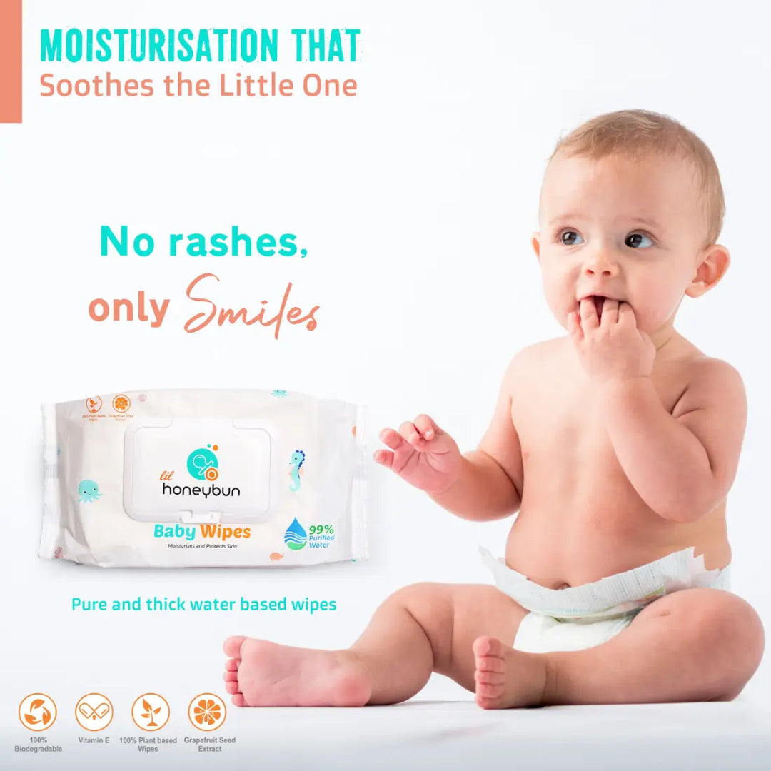 lil honeybun 99% Purified Water Baby Wipes (80 Wipes)