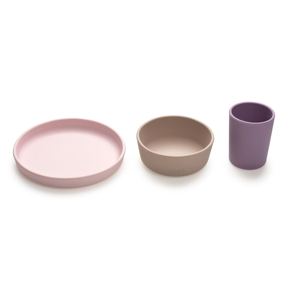 melii 3 Piece Silicone Feeding Set (Pink/Grey)
