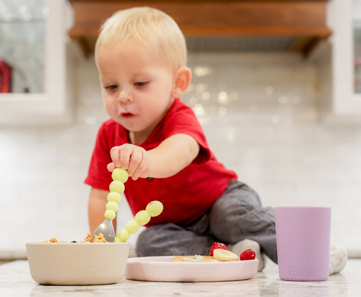 melii 3 Piece Silicone Feeding Set (Pink/Grey)