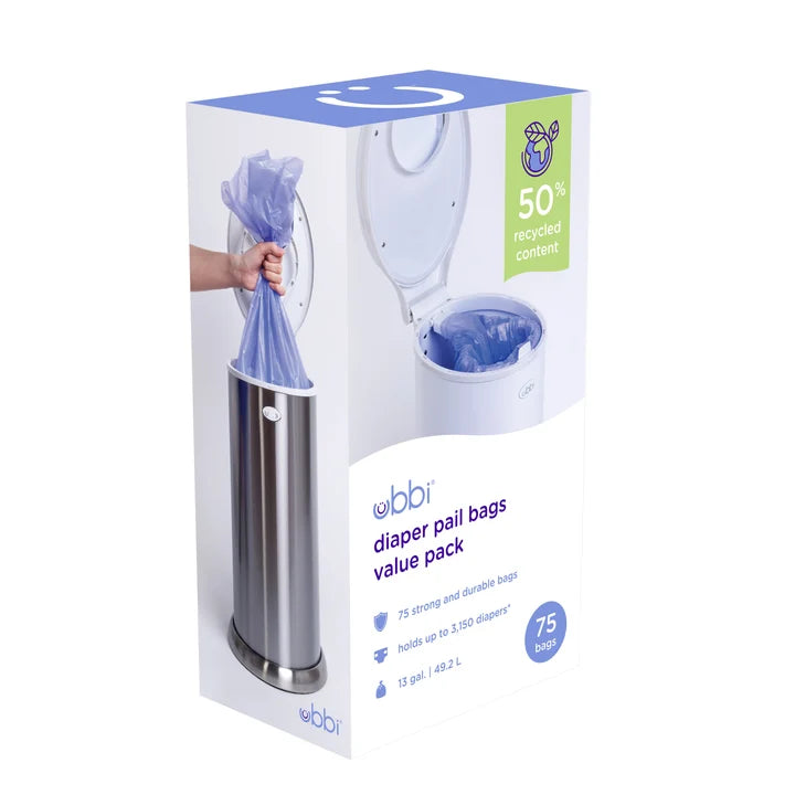Ubbi Diaper Pail Plastic Bags, 75 Count