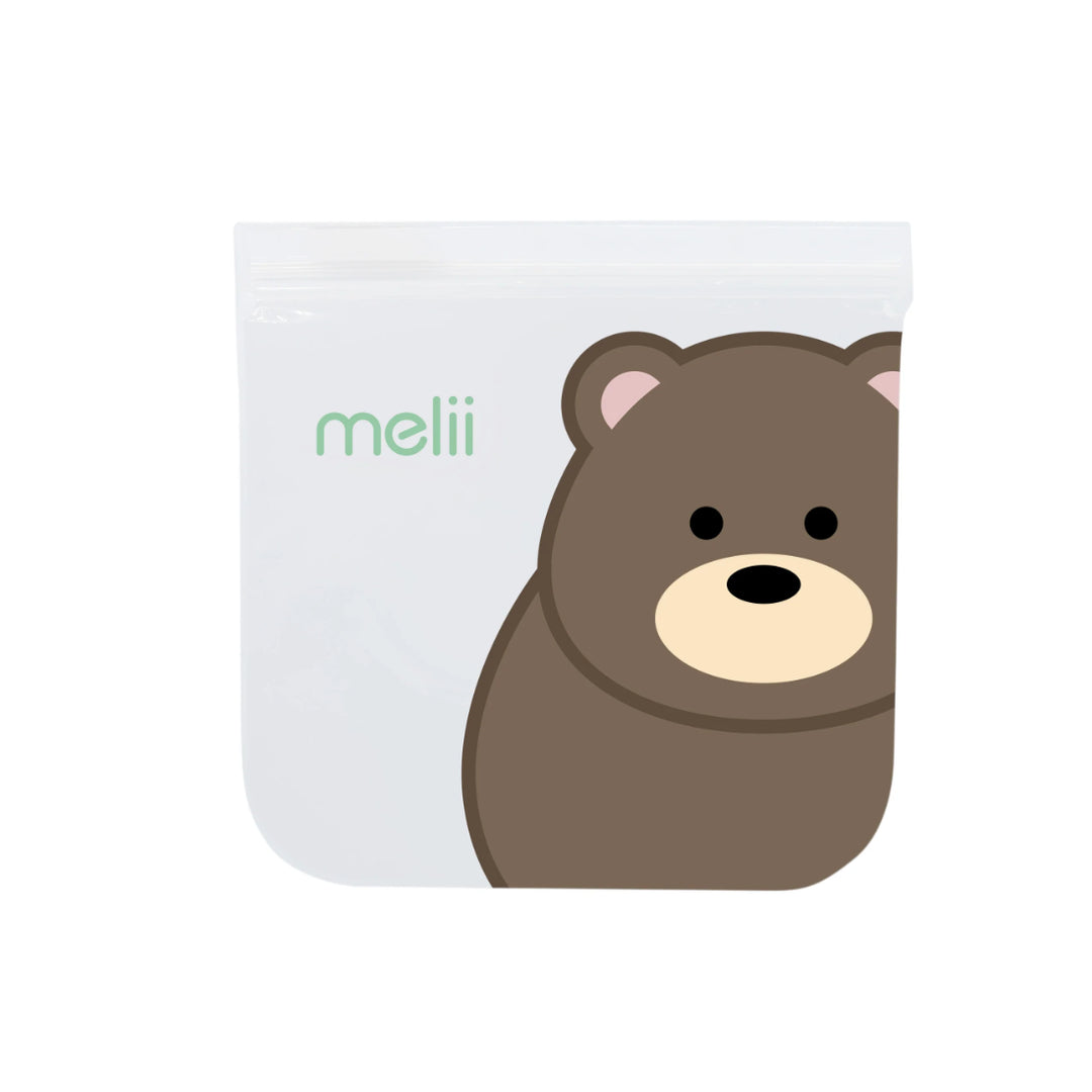 melii Reusable Snack Bags with Zip Closure - 4 pack (2 Panda + 2 Bear)