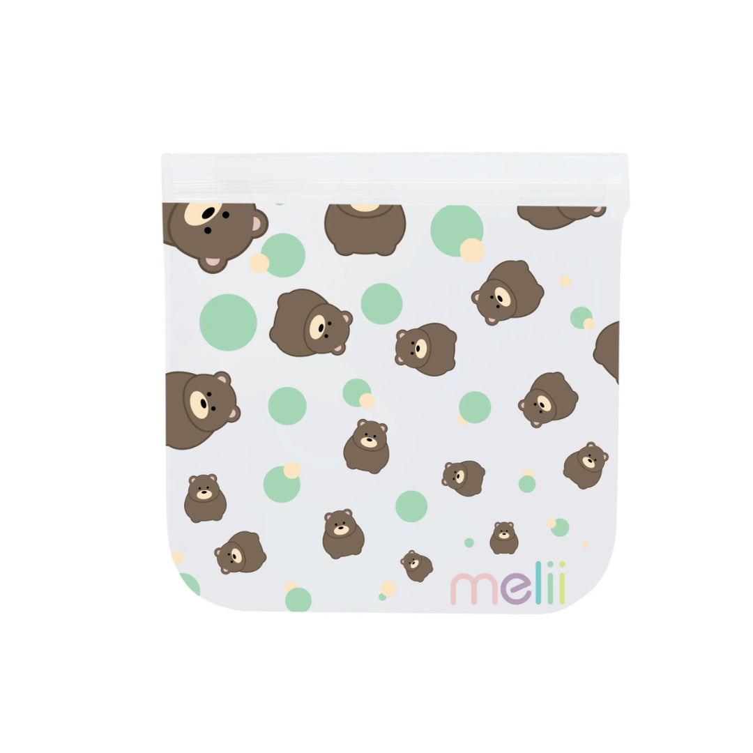 melii Reusable Snack Bags with Zip Closure - 4 pack (2 Panda + 2 Bear)